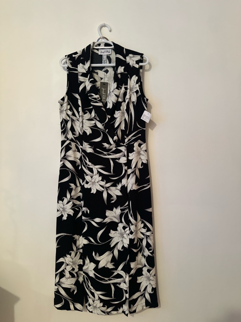 Joseph Ribkoff Navy & White Floral Sleeveless Midi Dress with Belt